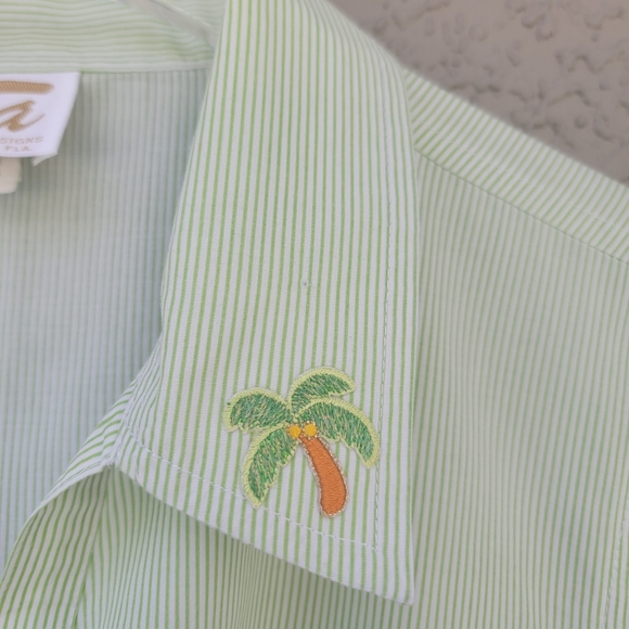 Tia Designs 3/4 sleeves coconut tree patches button down shirt size Large - Picture 2 of 13